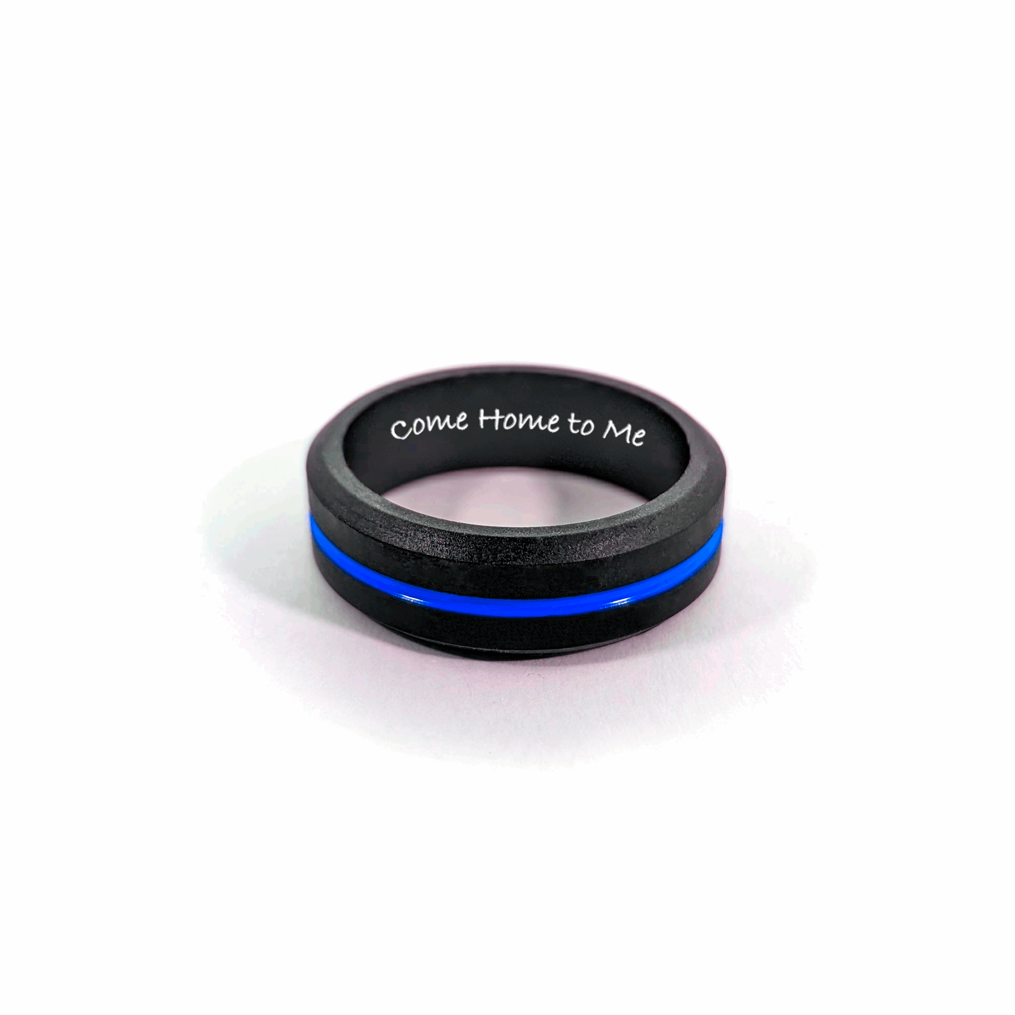 Tungsten Thin Blue Line Black Engravable Ring